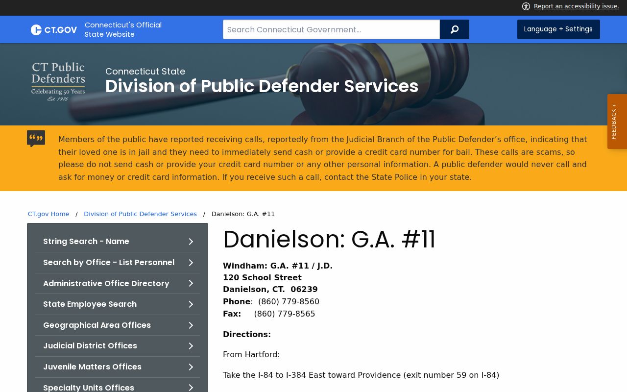 Windham County Superior Court Clerk Danielson GA 11 directions