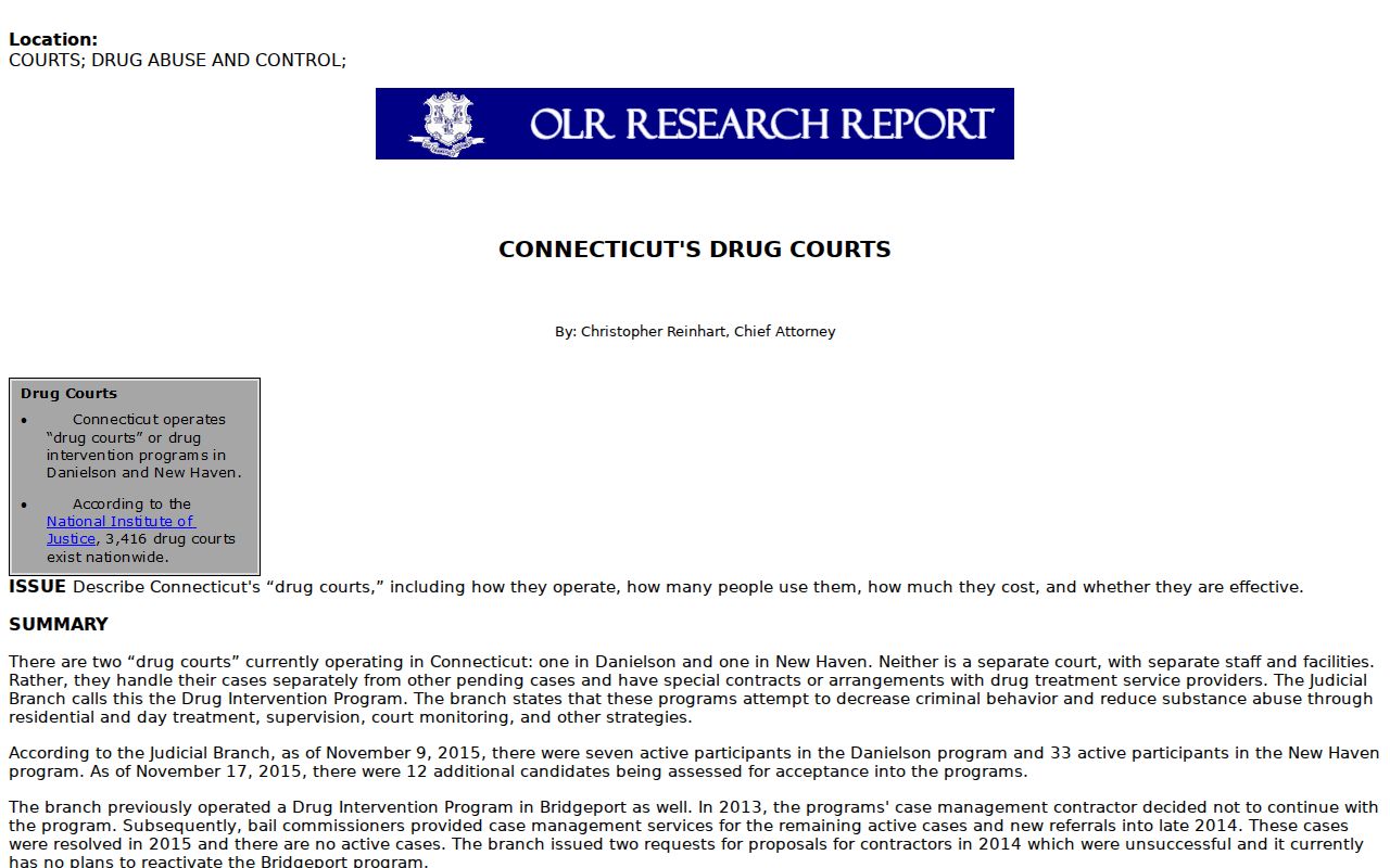 Windham County arrest records and court charges Danielson drug court research source