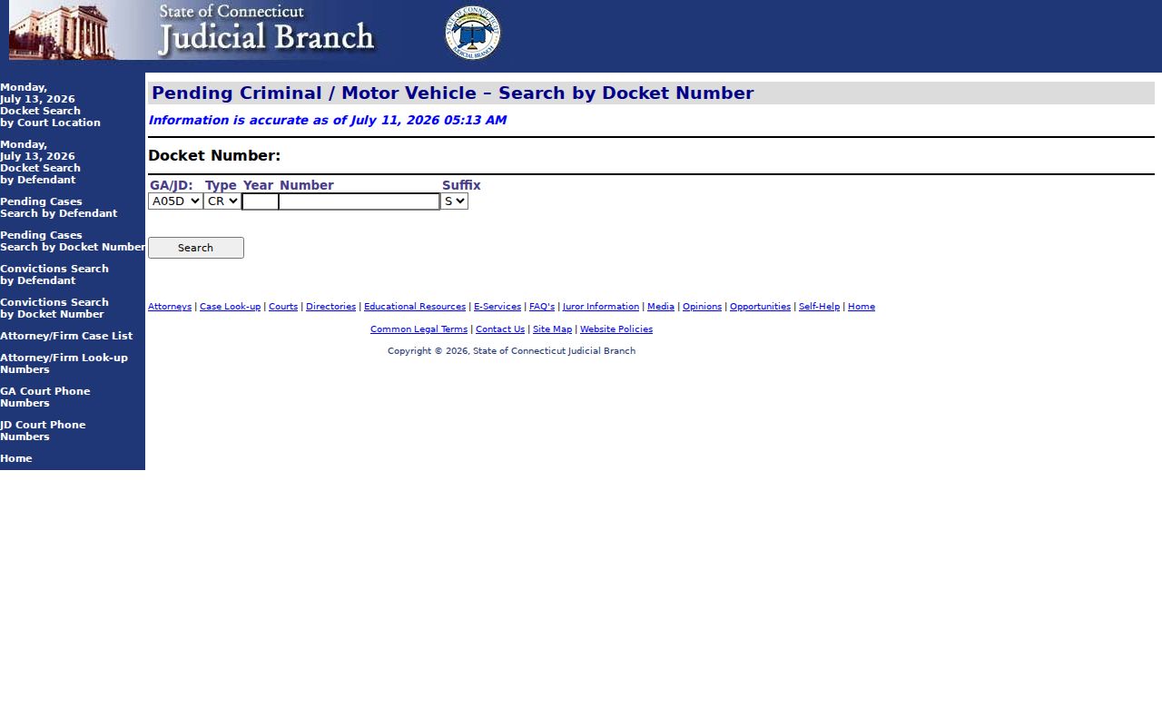 Windham County court records pending criminal and motor vehicle docket number search