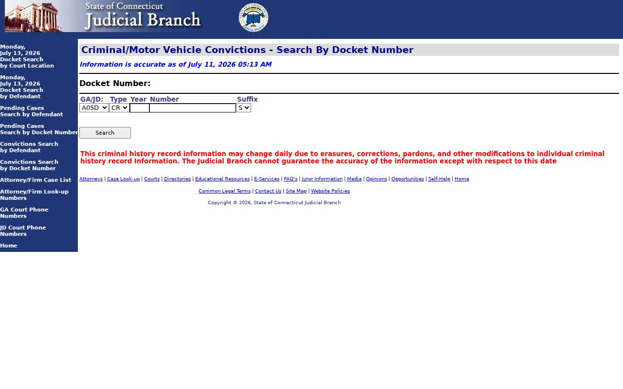 Windham County court records disposed criminal and motor vehicle docket number search