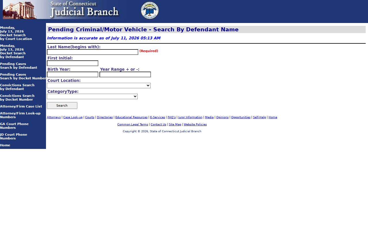 Windham County criminal court records pending criminal and motor vehicle defendant search