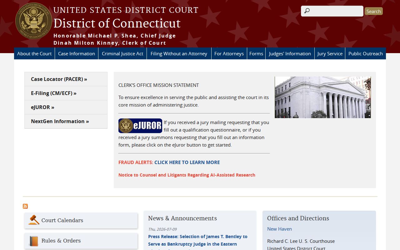 Windham County Superior Court federal District of Connecticut homepage