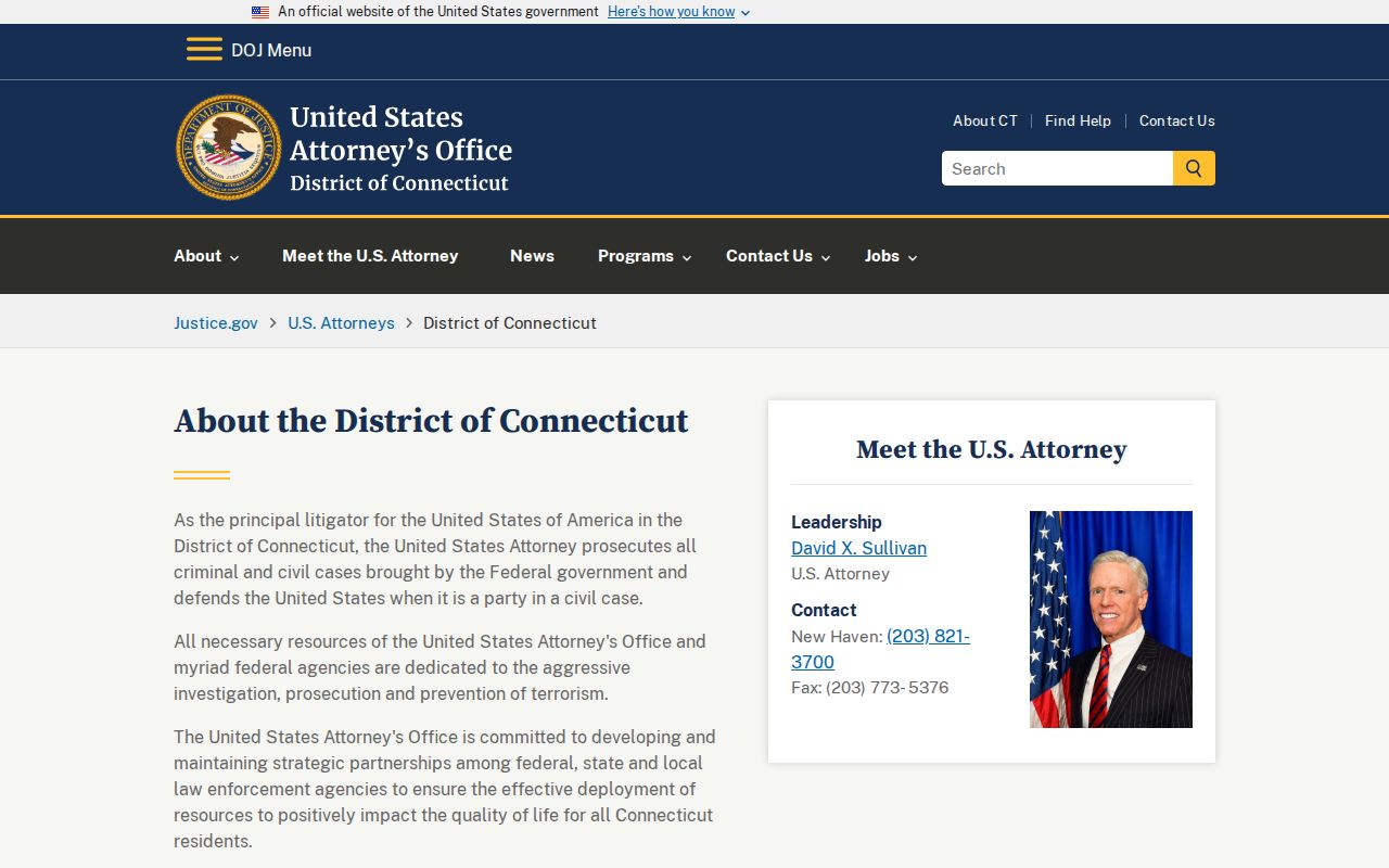 Windham County Superior Court U.S. Attorney Office District of Connecticut