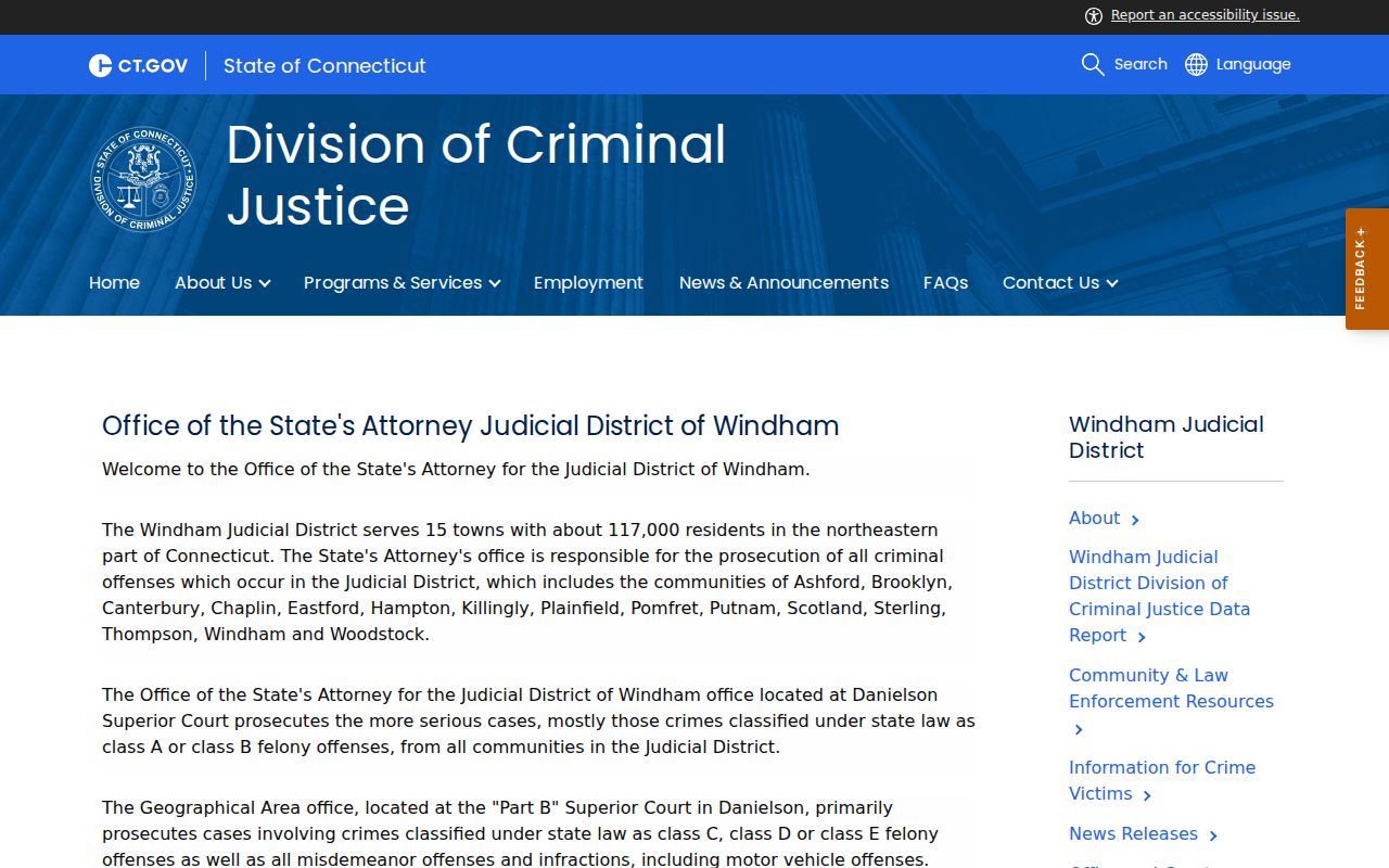 Windham County court records State's Attorney page