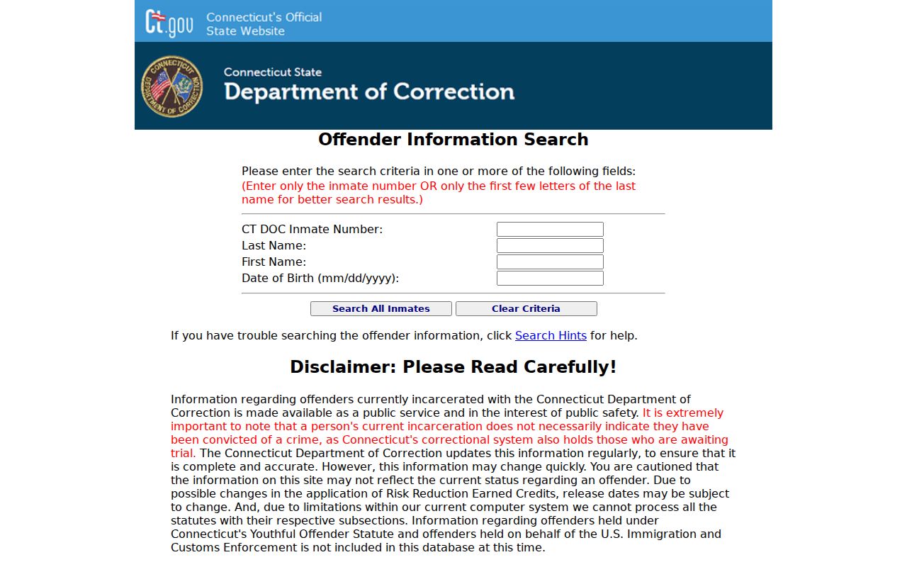 Windham County inmate search DOC inmate information form