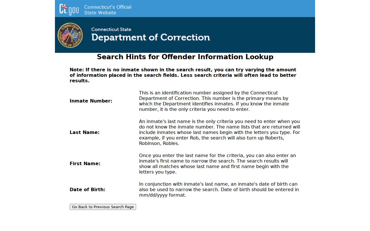 Windham County inmate search DOC search hints