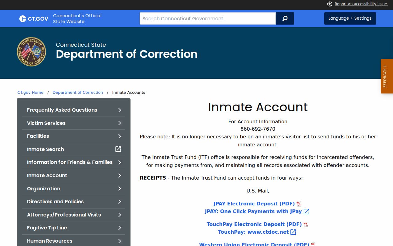 Windham County inmate search DOC inmate accounts
