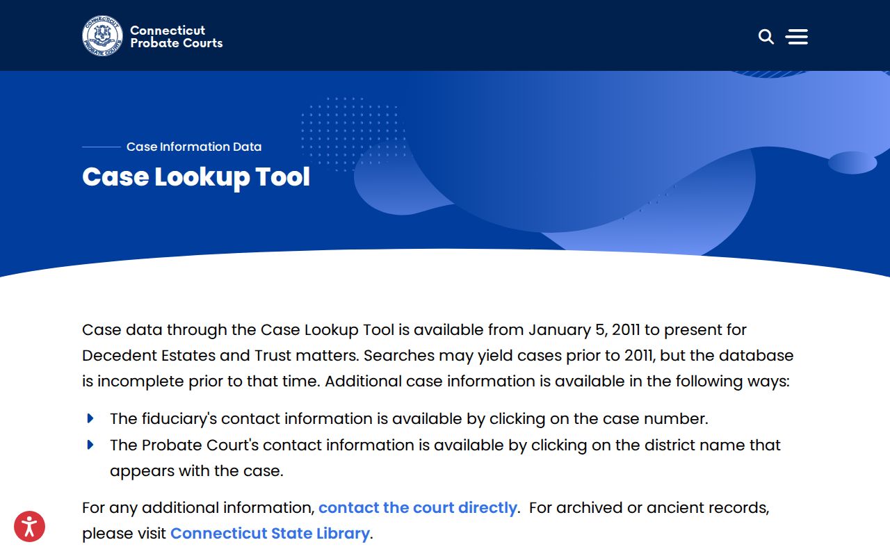 Windham County probate records Connecticut Probate Court case lookup