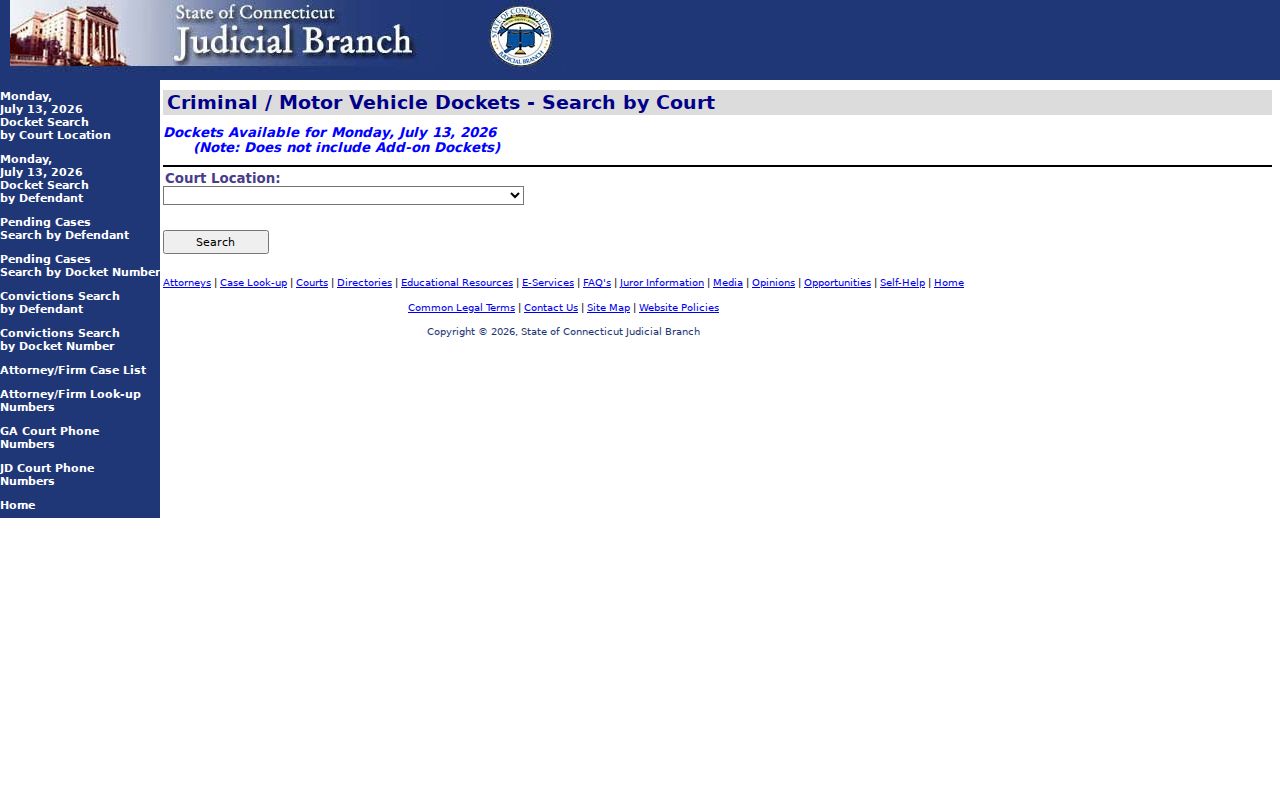 Windham County traffic court records criminal and motor vehicle daily docket by court