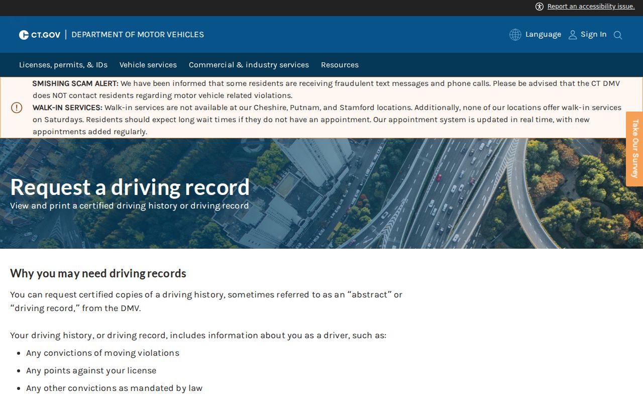 Windham County traffic court records DMV request driving record page