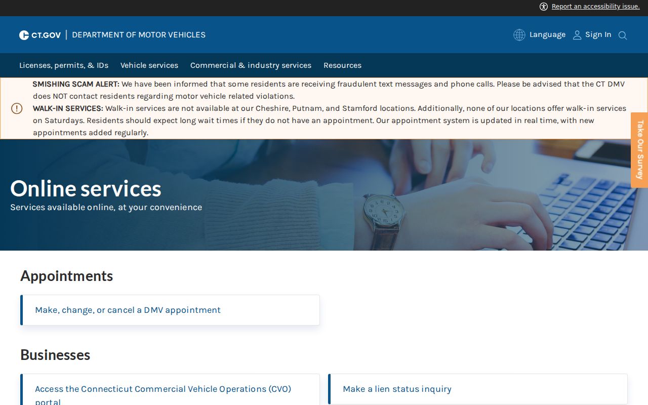 Windham County traffic court records DMV online services page